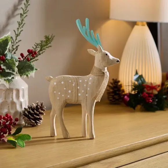 Christmas Deer Ornament - Natural, Wood image