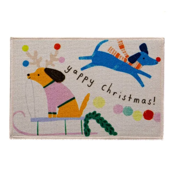 Christmas Doormat with Dog Design - Multicolor