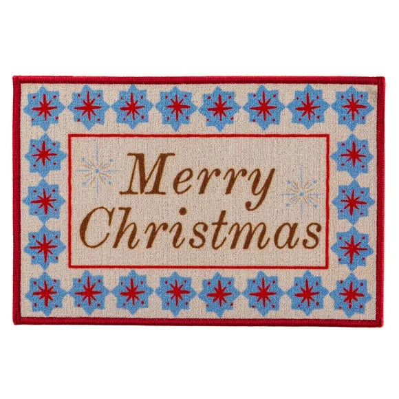 Christmas Doormat with Star Border - Multicolor
