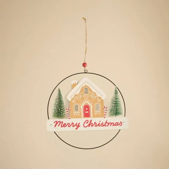 Christmas Hoop Wreath with Gingerbread - Multicolor