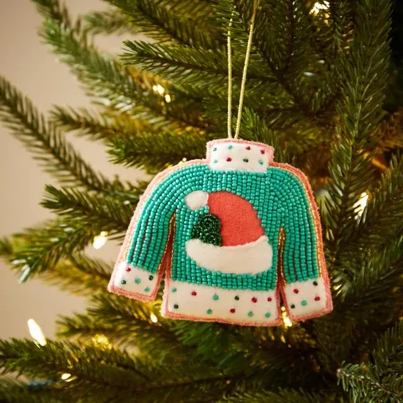 Christmas Jumper Hanging Decoration - Green, Beaded image