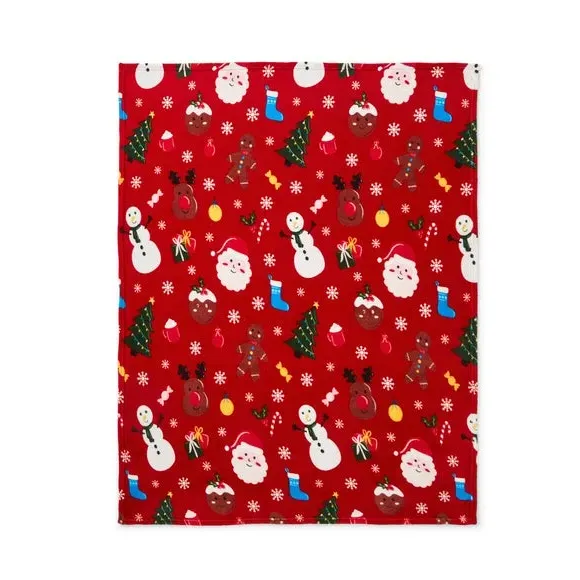 Christmas Printed Throw Blanket - Red, Fleece