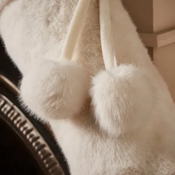 Christmas Stocking with Pom Pom - Ivory, Faux Fur