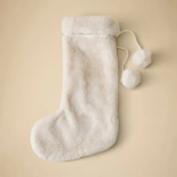 Christmas Stocking with Pom Pom - Ivory, Faux Fur
