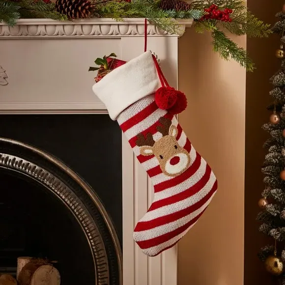 Christmas Stocking with Reindeer Design - Red, Polyester image