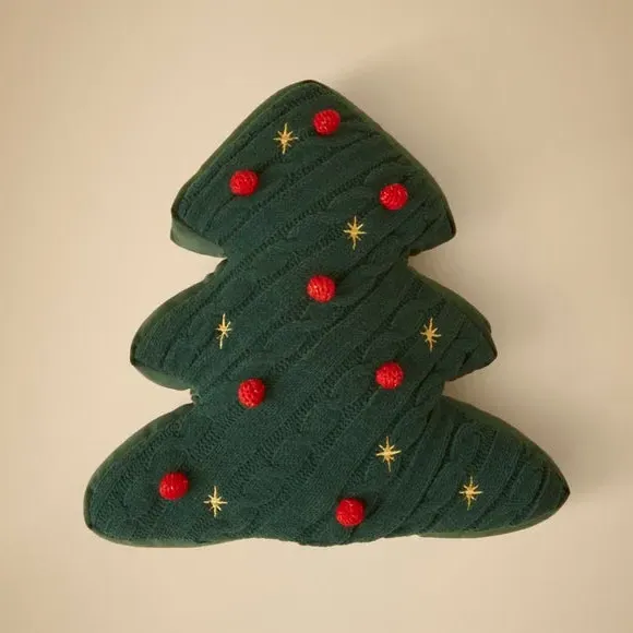 Christmas Tree Shaped Cushion - Green, Polyester