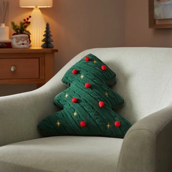 Christmas Tree Shaped Cushion - Green, Polyester image