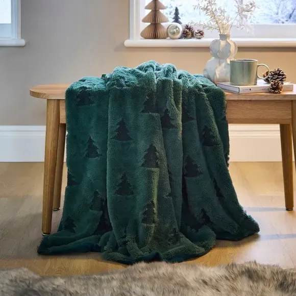 Christmas Tree Throw Blanket - Green, Faux Fur image