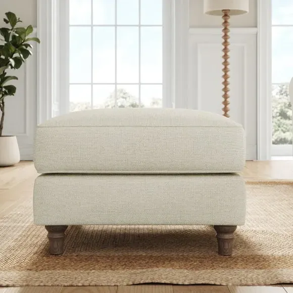 Chunky Chenille Footstool - White Sand