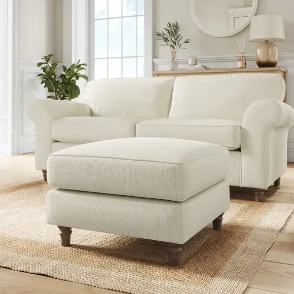 Chunky Chenille Footstool - White Sand