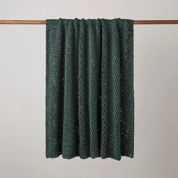 Chunky Knit Throw Blanket - Bottle Green, Recycled