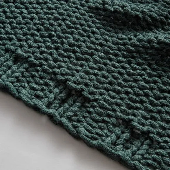Chunky Knit Throw Blanket - Bottle Green, Recycled