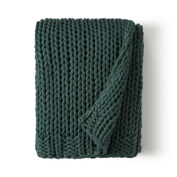 Chunky Knit Throw Blanket - Bottle Green, Recycled