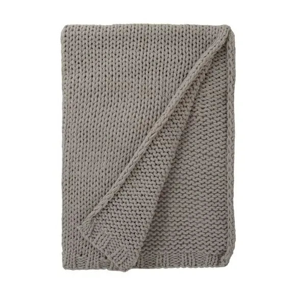 Chunky Knit Throw Blanket - Grey, Recycled