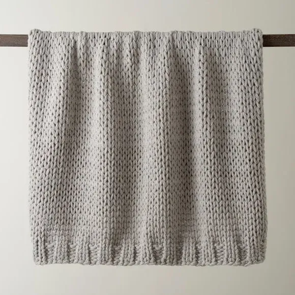 Chunky Knit Throw Blanket - Grey, Recycled