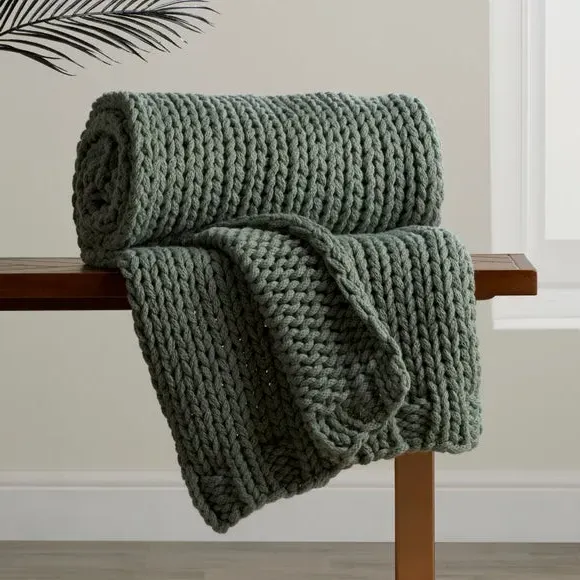 Chunky Knit Throw Blanket - Lilypad, Recycled
