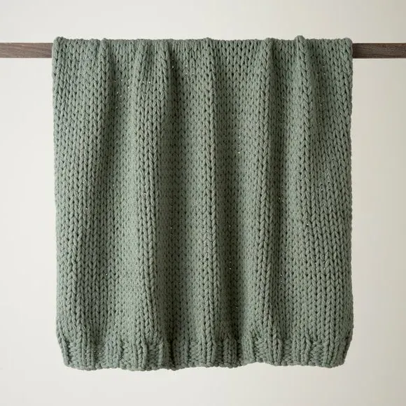 Chunky Knit Throw Blanket - Lilypad, Recycled