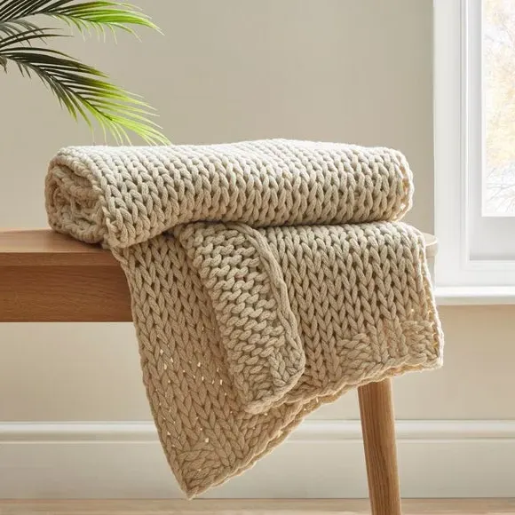 Chunky Knit Throw Blanket - Natural image