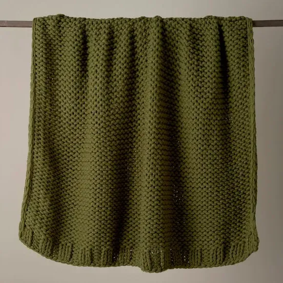 Chunky Knit Throw Blanket - Olive