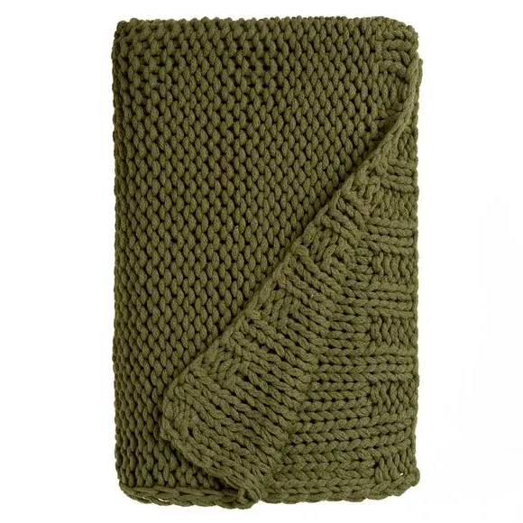 Chunky Knit Throw Blanket - Olive