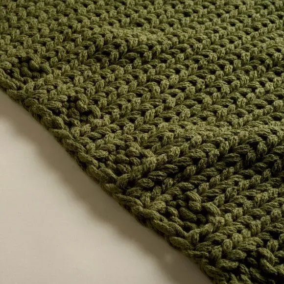 Chunky Knit Throw Blanket - Olive