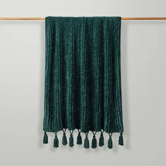 Chunky Throw Blanket - Bottle Green, Chenille