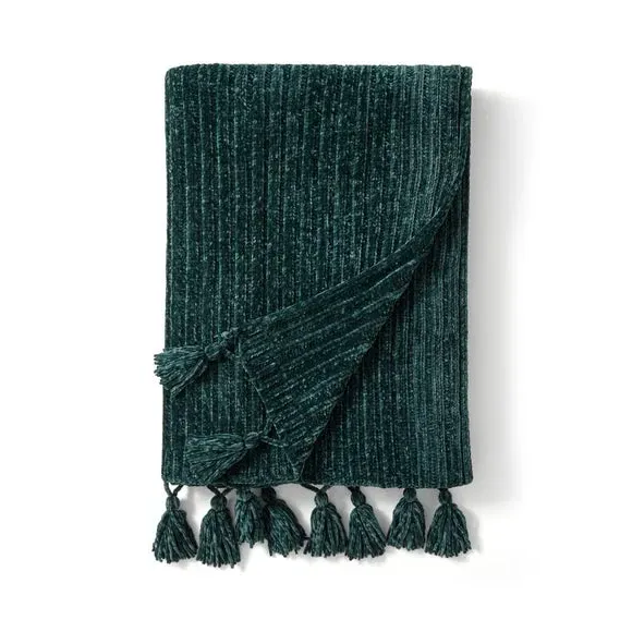 Chunky Throw Blanket - Bottle Green, Chenille