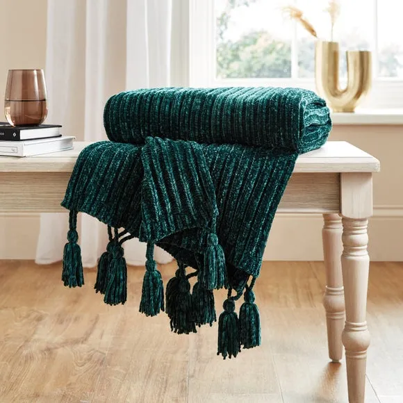 Chunky Throw Blanket - Bottle Green, Chenille image