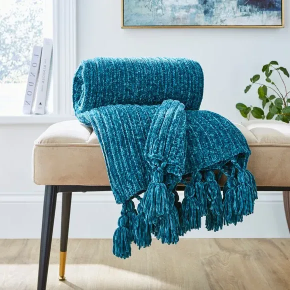 Chunky Throw Blanket - Peacock, Chenille