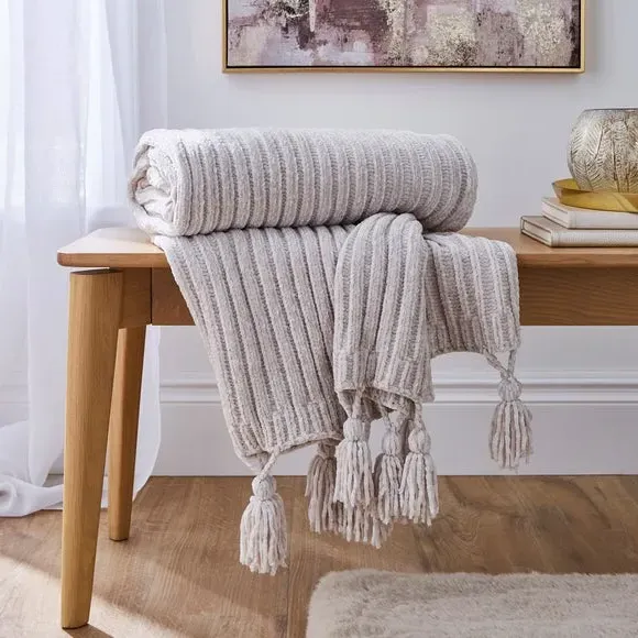 Chunky Throw Blanket - Sandstone, Chenille