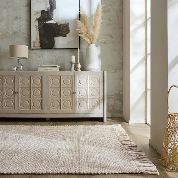 Chunky Weave Rug with Tassels - Natural, Wool image