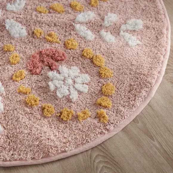 Circle Bath Mat with Non-Slip - Pink, Cotton