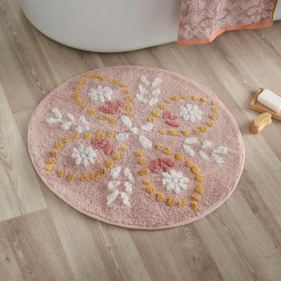 Circle Bath Mat with Non-Slip - Pink, Cotton image