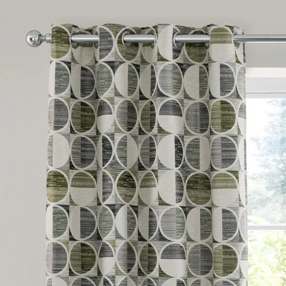 Circle Jacquard Eyelet Curtains - Green, Polyester image
