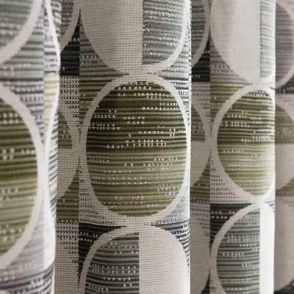 Circle Jacquard Eyelet Curtains - Green, Polyester