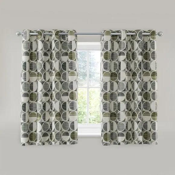 Circle Jacquard Eyelet Curtains - Green, Polyester