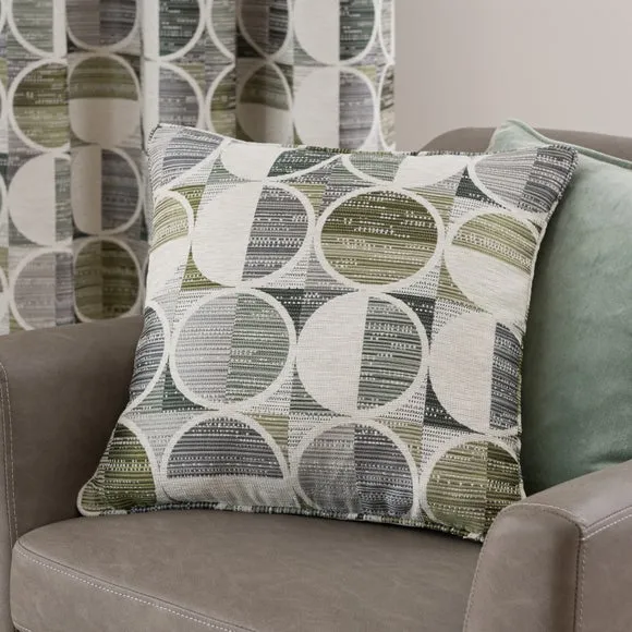 Circle Jacquard Eyelet Curtains - Green, Polyester