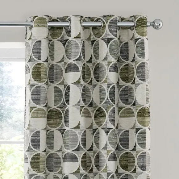 Circle Jacquard Eyelet Curtains - Green, Polyester