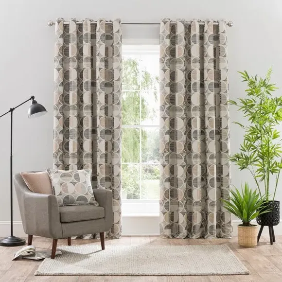 Circle Jacquard Eyelet Curtains - Natural, Polyester