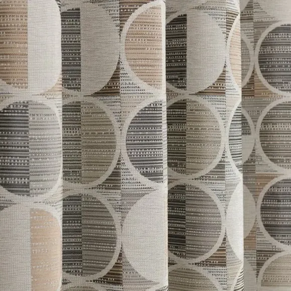 Circle Jacquard Eyelet Curtains - Natural, Polyester