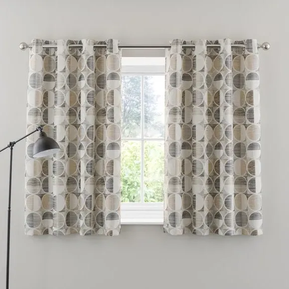 Circle Jacquard Eyelet Curtains - Natural, Polyester
