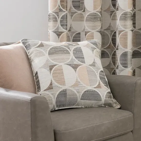 Circle Jacquard Eyelet Curtains - Natural, Polyester