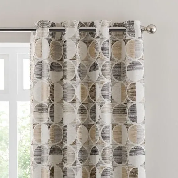 Circle Jacquard Eyelet Curtains - Natural, Polyester