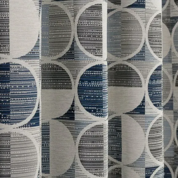 Circle Jacquard Eyelet Curtains - Navy, Polyester