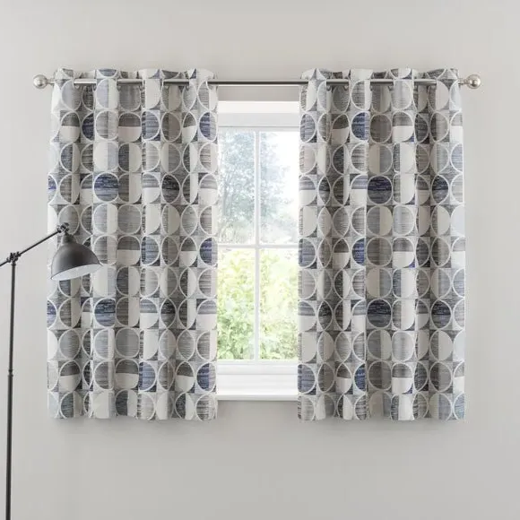Circle Jacquard Eyelet Curtains - Navy, Polyester