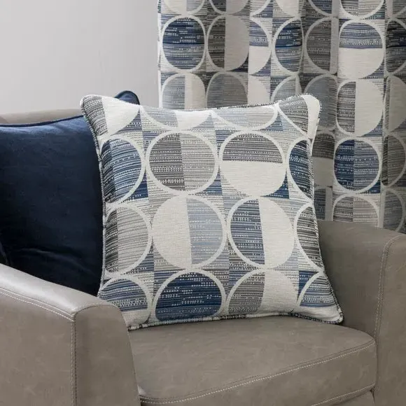 Circle Jacquard Eyelet Curtains - Navy, Polyester