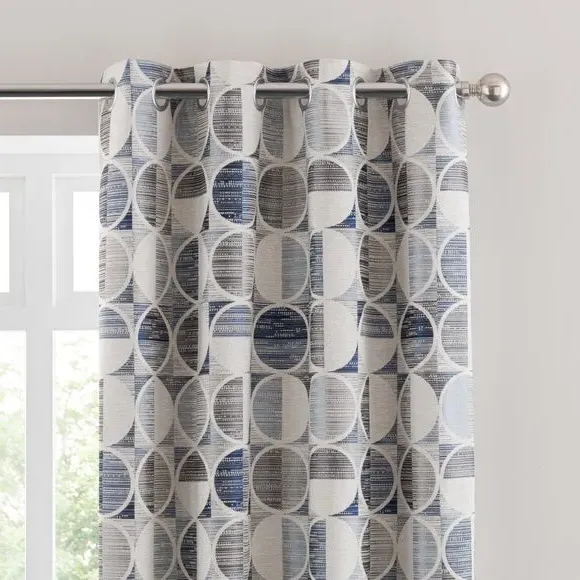Circle Jacquard Eyelet Curtains - Navy, Polyester