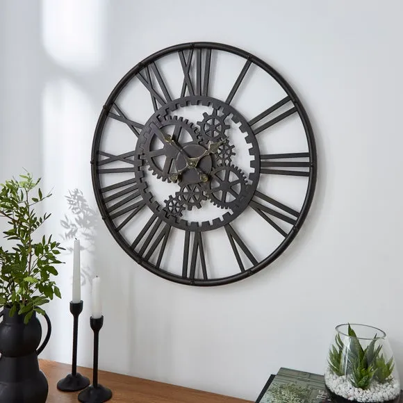 Circular Wall Clock with Roman Numerals - Black