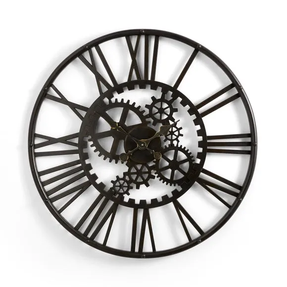 Circular Wall Clock with Roman Numerals - Black