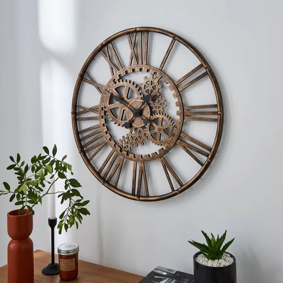 Circular Wall Clock with Roman Numerals - Gold